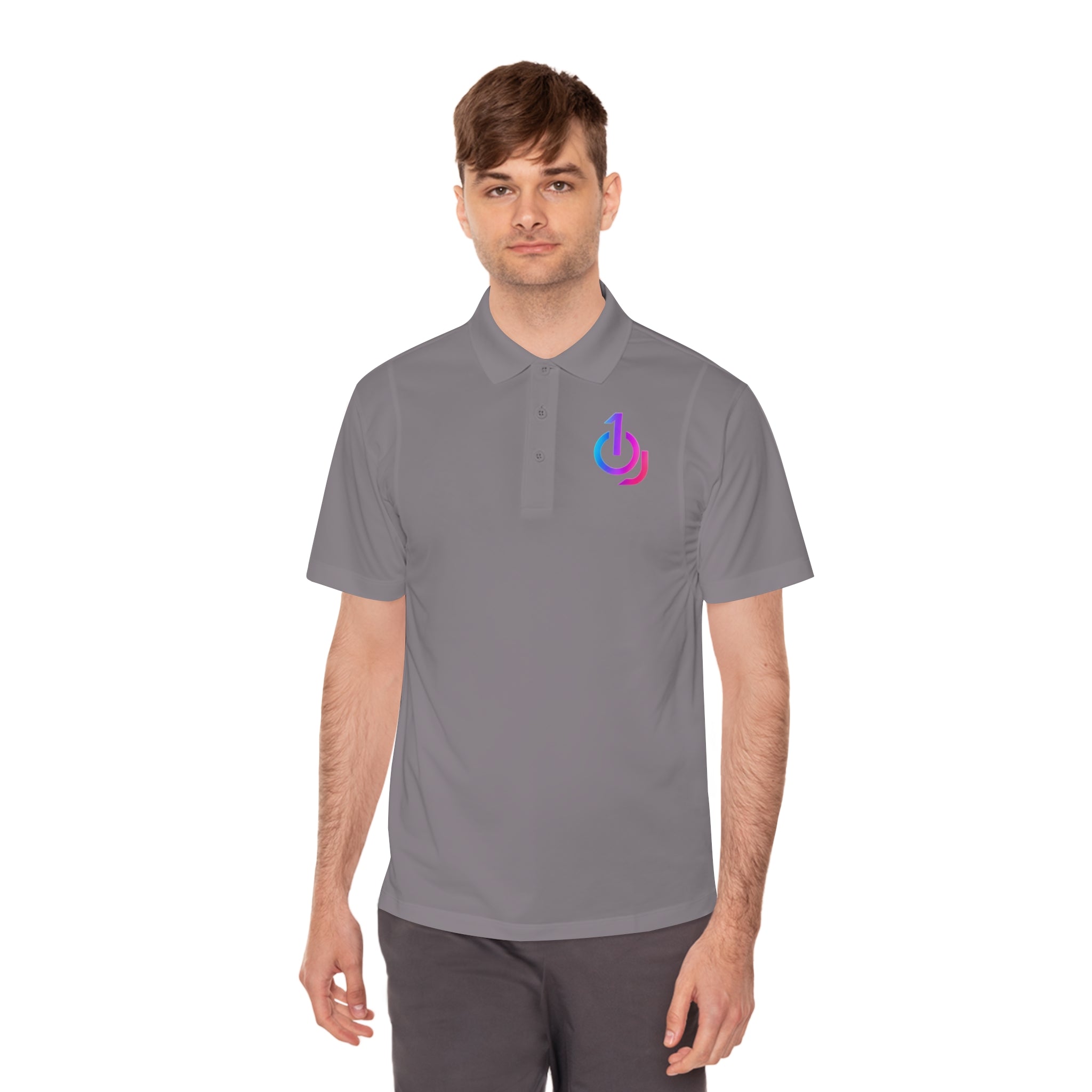 Men's Sport Polo with Gradient Power Logo — Casual Tech Polo for Gamers & Creators