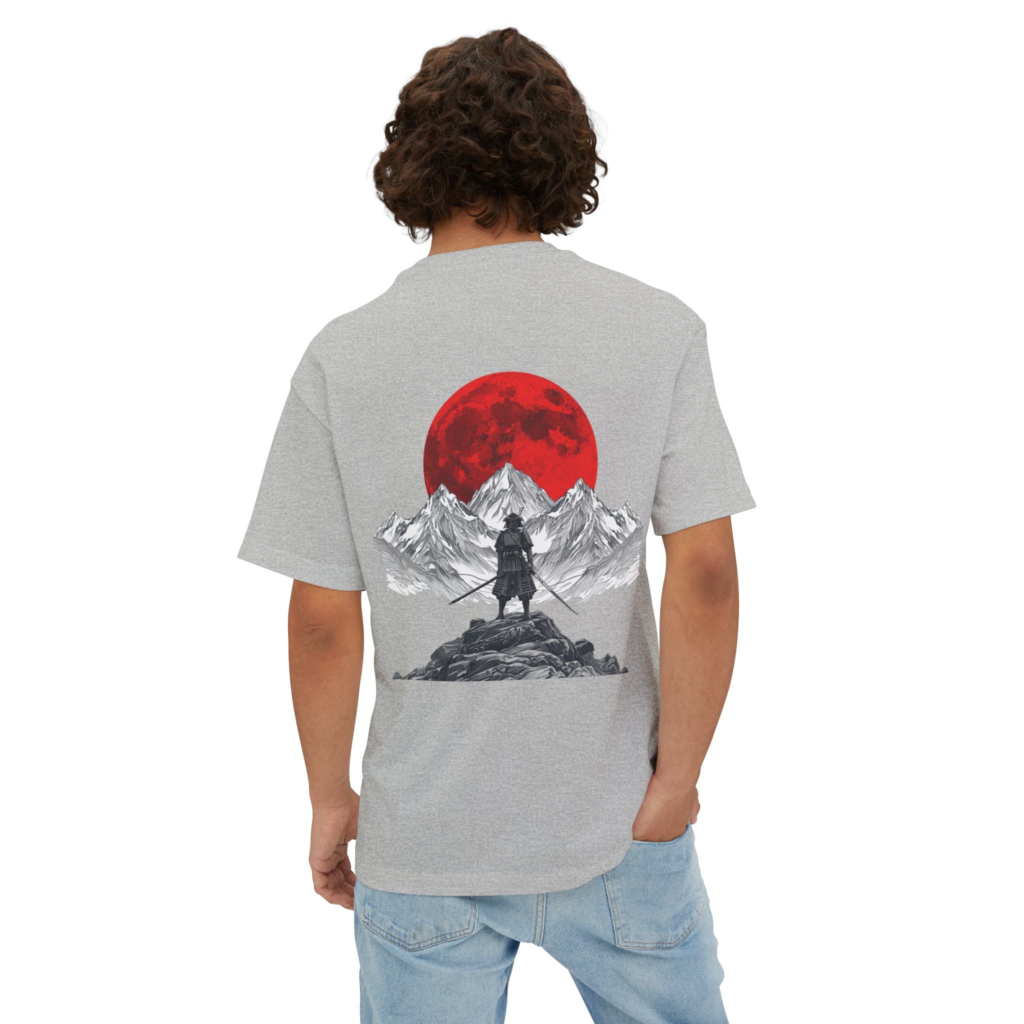 Samurai Mountain Tee — Red Moon Warrior Graphic Shirt