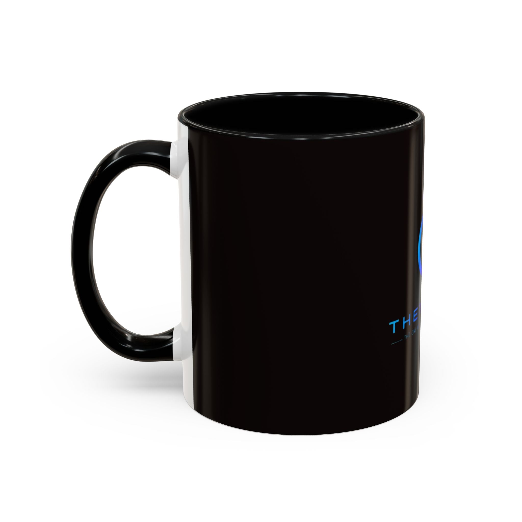 The Ijevon Neon Logo Accent Coffee Mug — Pink & Teal Retro Power Button Design