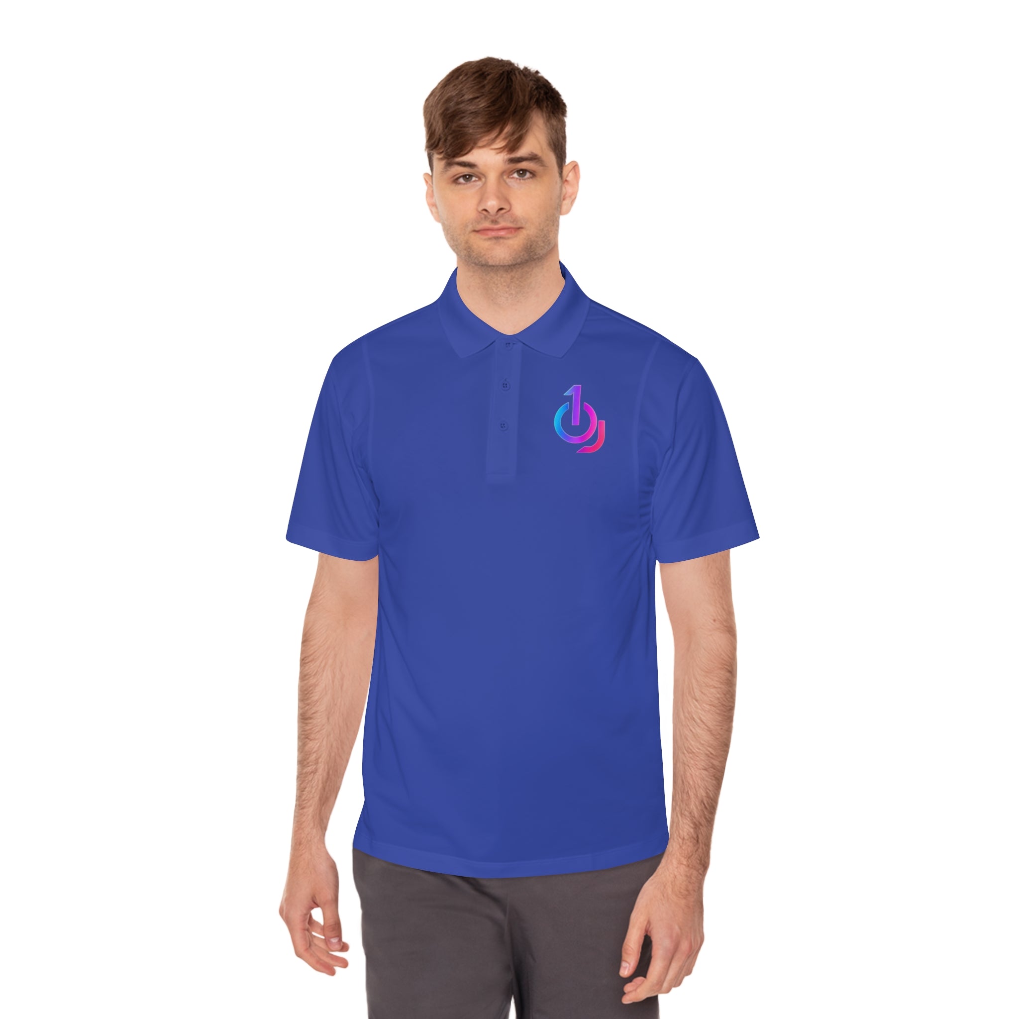 Men's Sport Polo with Gradient Power Logo — Casual Tech Polo for Gamers & Creators