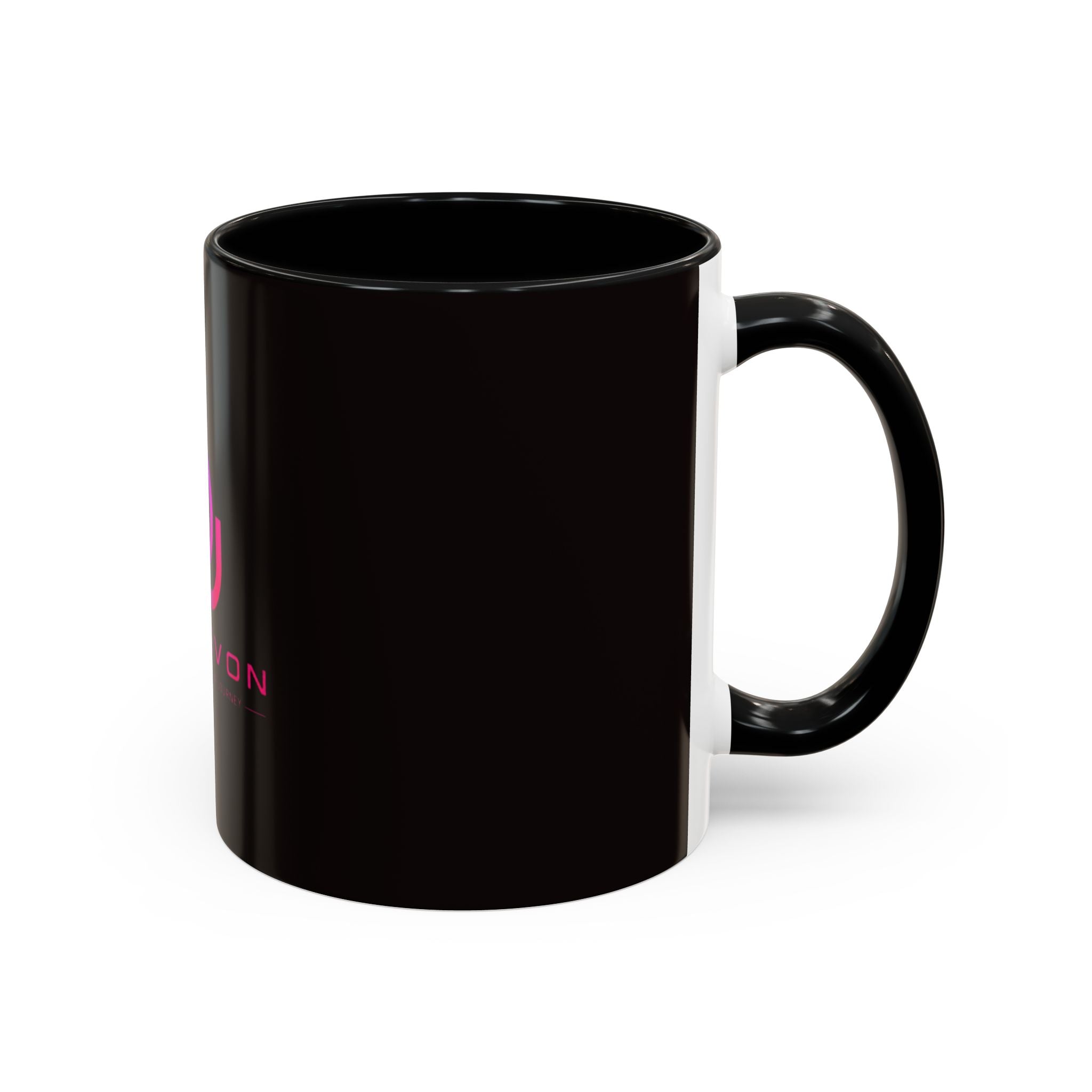 The Ijevon Neon Logo Accent Coffee Mug — Pink & Teal Retro Power Button Design