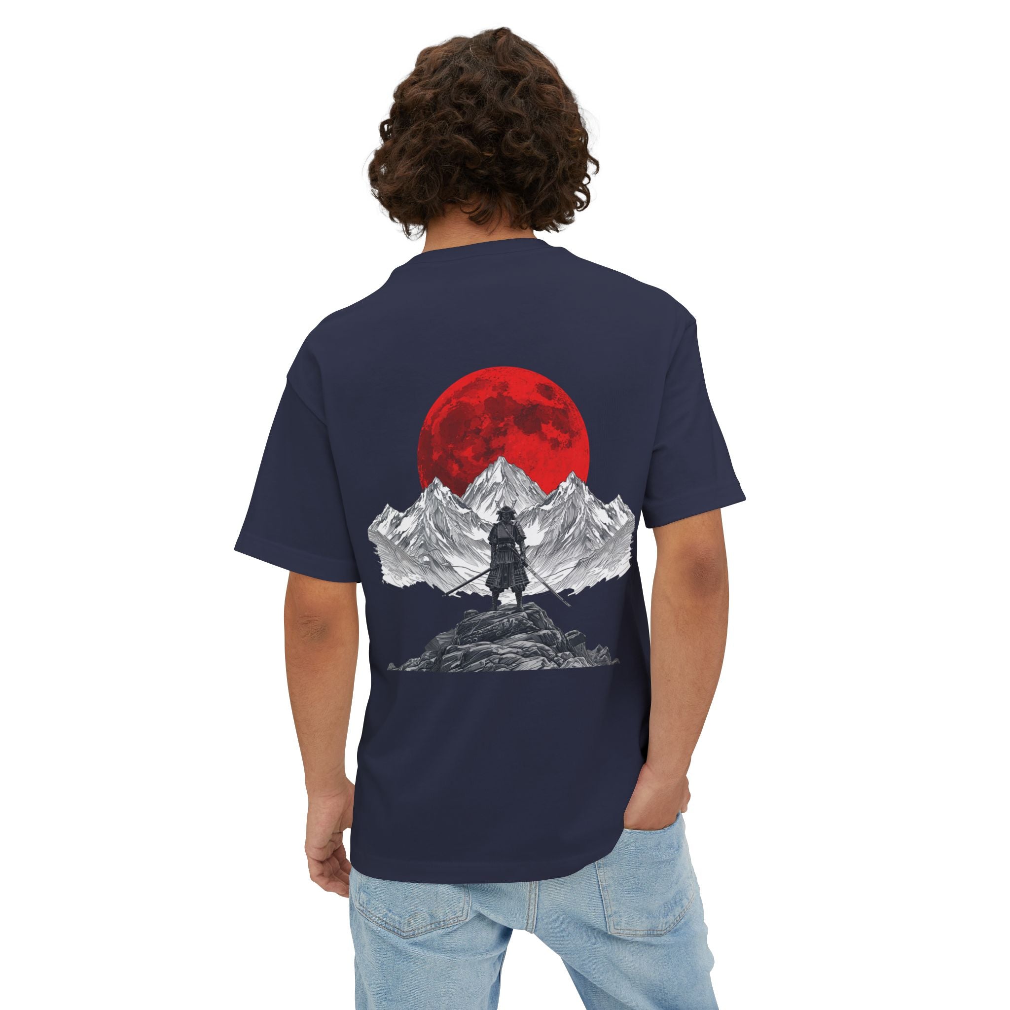 Samurai Mountain Tee — Red Moon Warrior Graphic Shirt