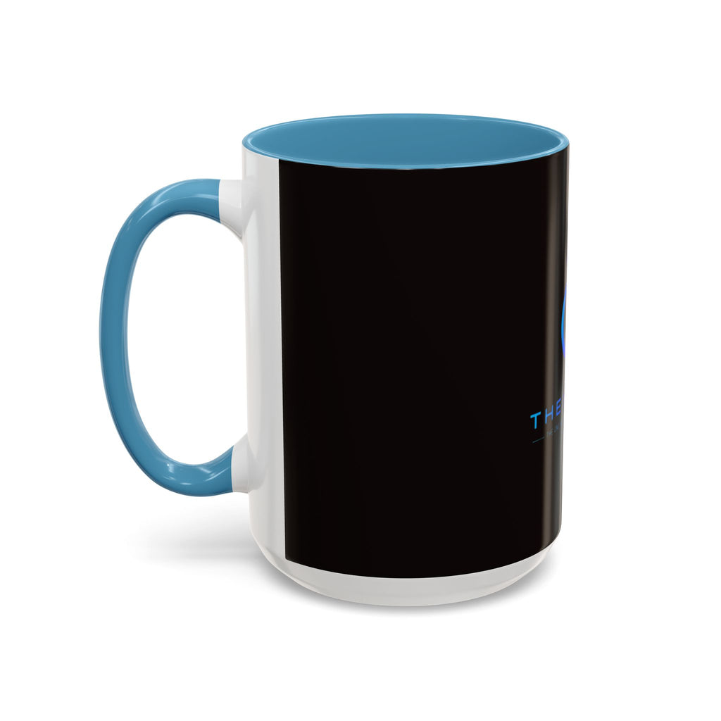 The Ijevon Neon Logo Accent Coffee Mug — Pink & Teal Retro Power Button Design