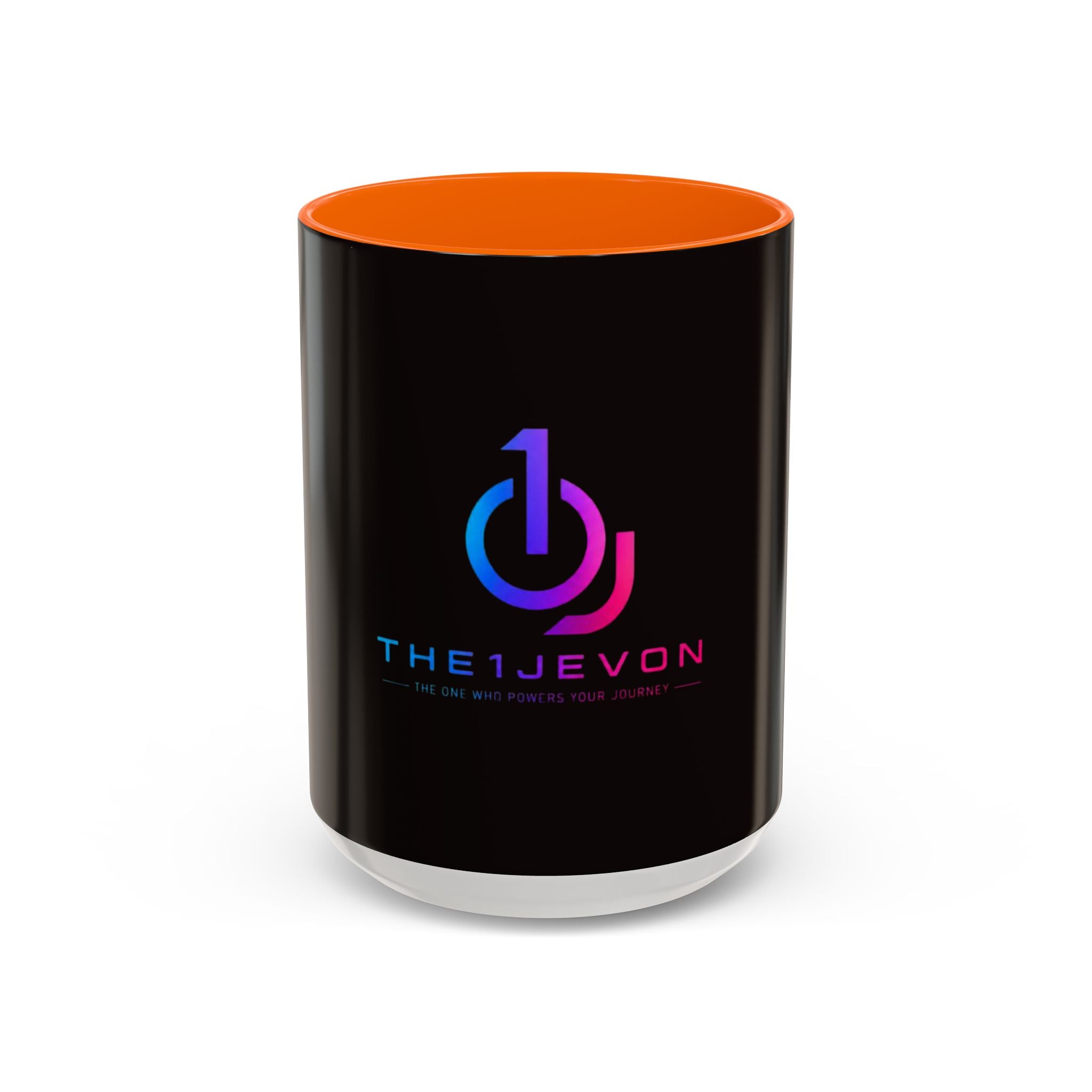 The Ijevon Neon Logo Accent Coffee Mug — Pink & Teal Retro Power Button Design