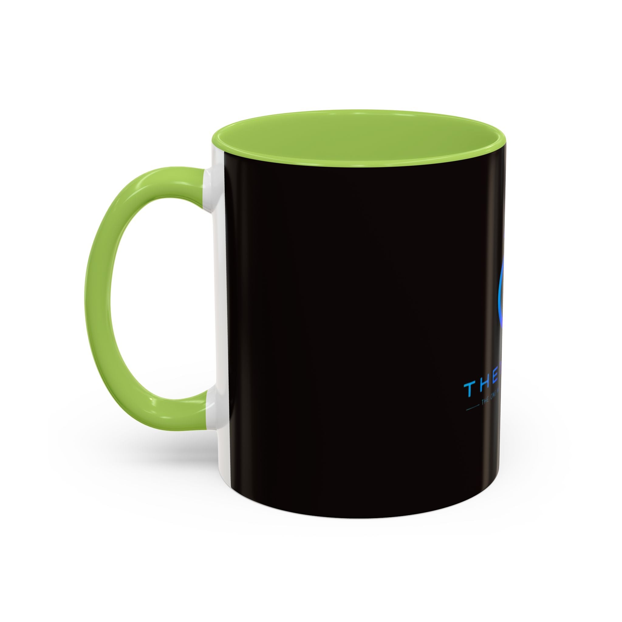 The Ijevon Neon Logo Accent Coffee Mug — Pink & Teal Retro Power Button Design