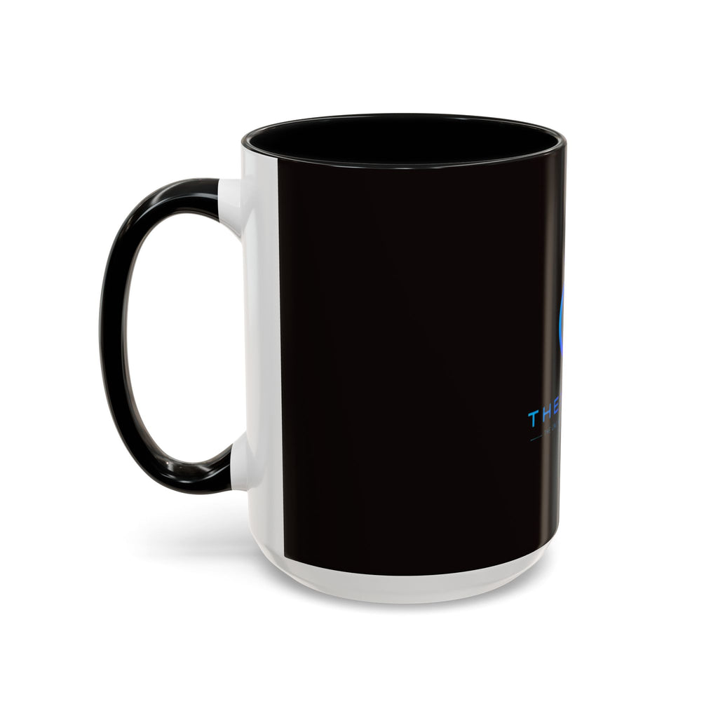 The Ijevon Neon Logo Accent Coffee Mug — Pink & Teal Retro Power Button Design