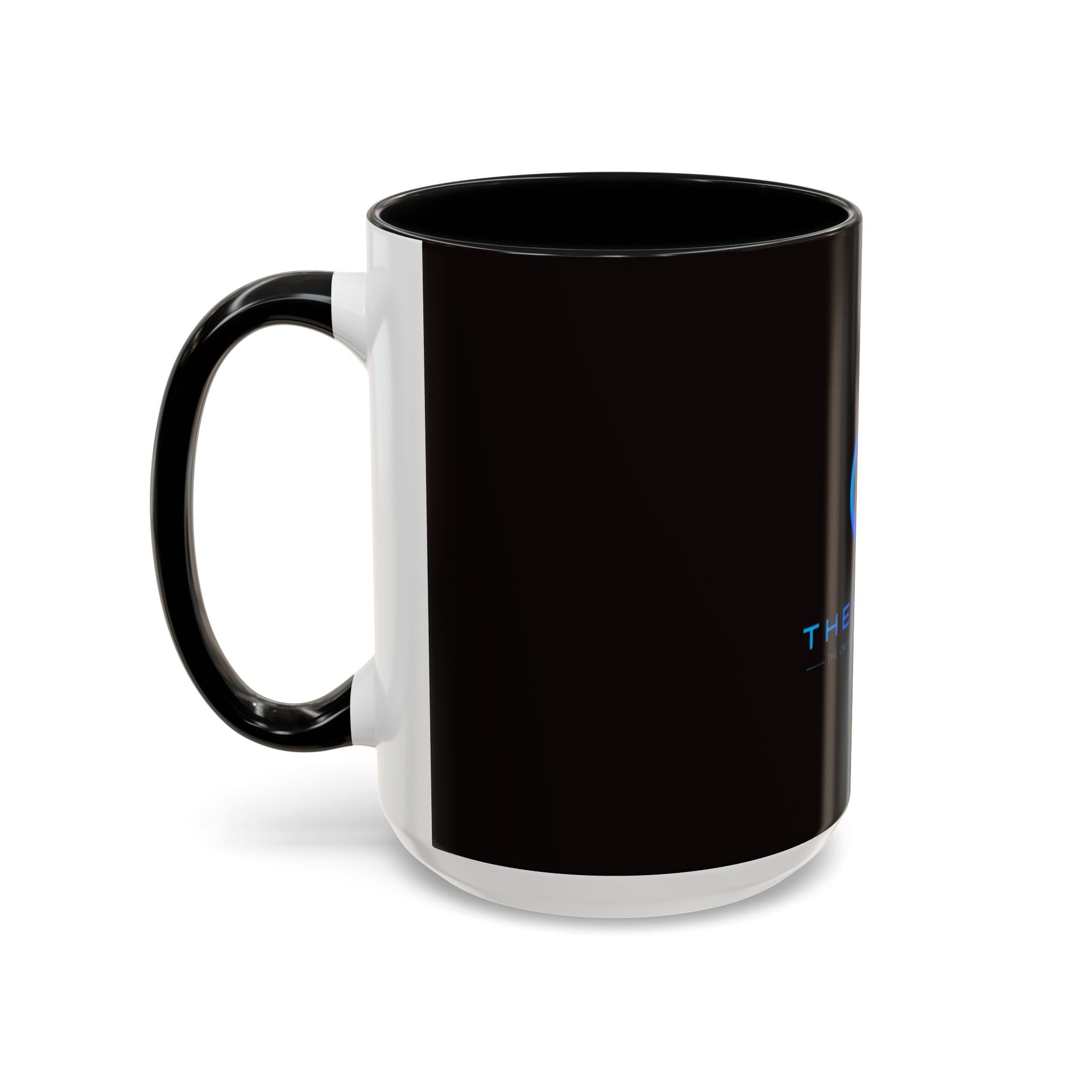 The Ijevon Neon Logo Accent Coffee Mug — Pink & Teal Retro Power Button Design