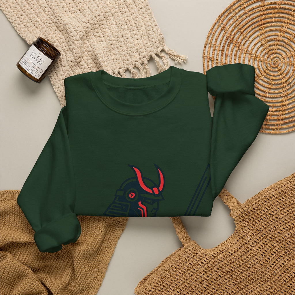 Cyber Samurai Crewneck Sweatshirt t1j — Neon Tech Oni Graphic