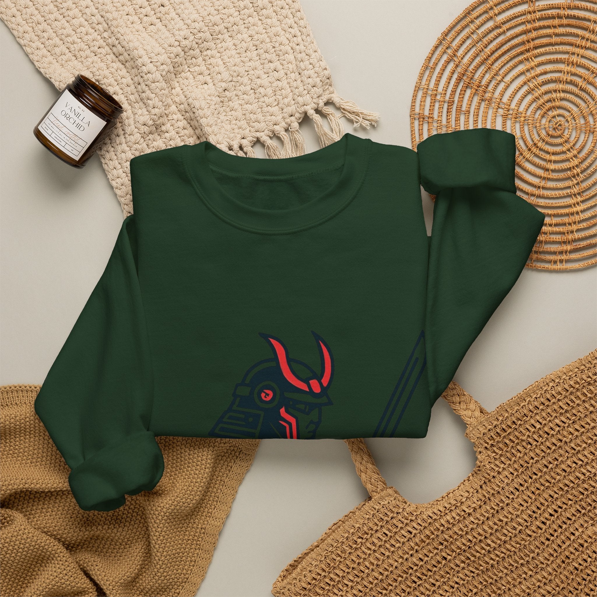 Cyber Samurai Crewneck Sweatshirt t1j — Neon Tech Oni Graphic