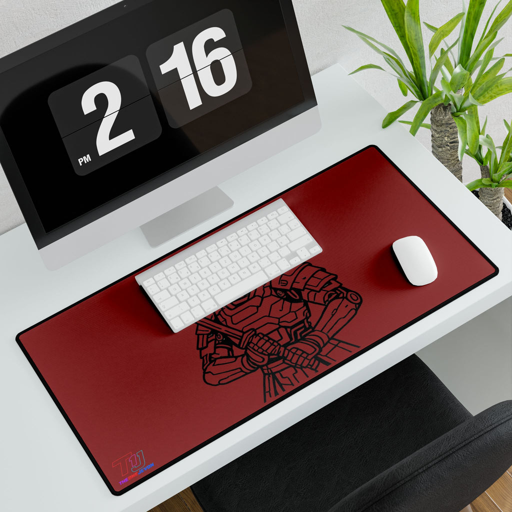 Samurai Red Desk Mat — Large Gaming/Work Desk Pad with Armor Illustration