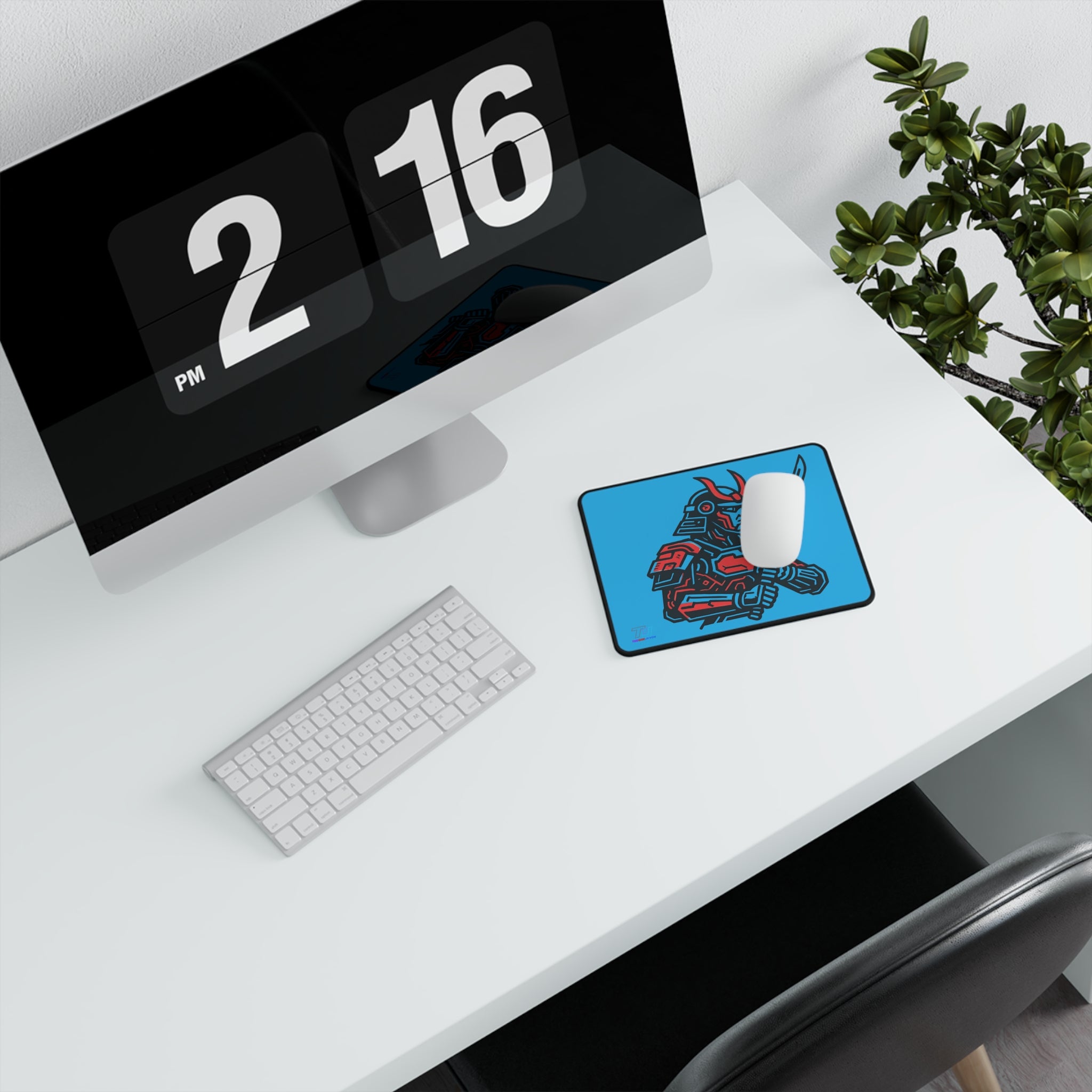 Samurai Gamer Non-Slip Mouse Pad — Blue Sword Warrior Gaming Desk Mat