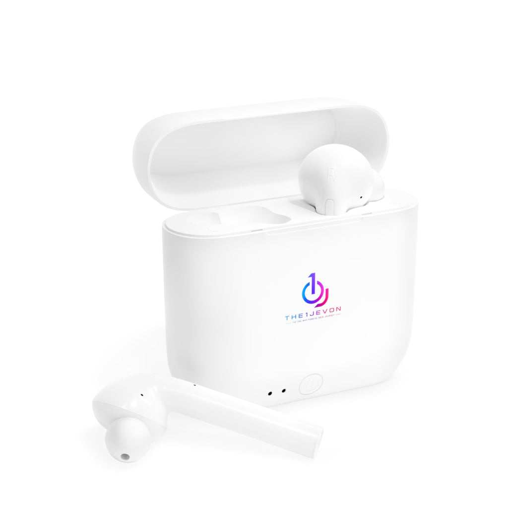 Wireless Earbuds — 'Build. Evolve. Upgrade.' Logo Charging Case
