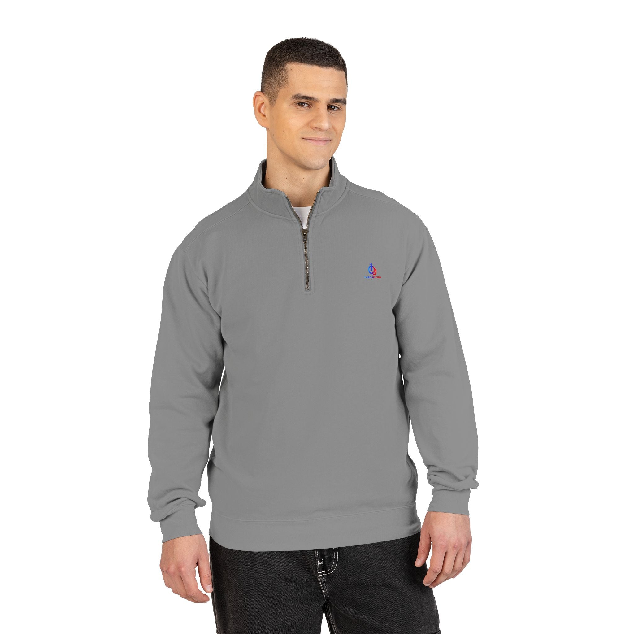 Quarter-Zip Sweatshirt with Small Embroidered Logo — Casual Lightweight Pullover