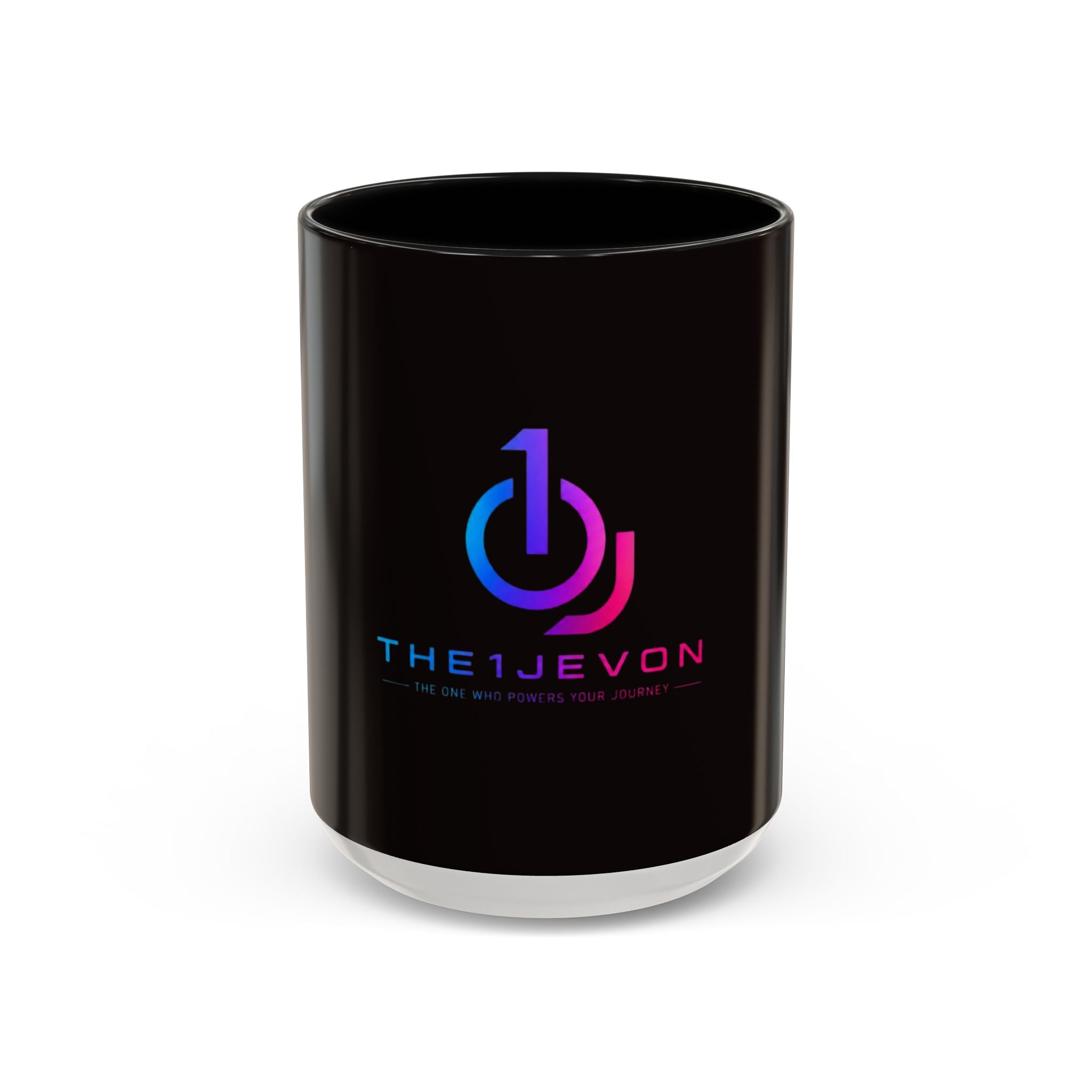 The Ijevon Neon Logo Accent Coffee Mug — Pink & Teal Retro Power Button Design