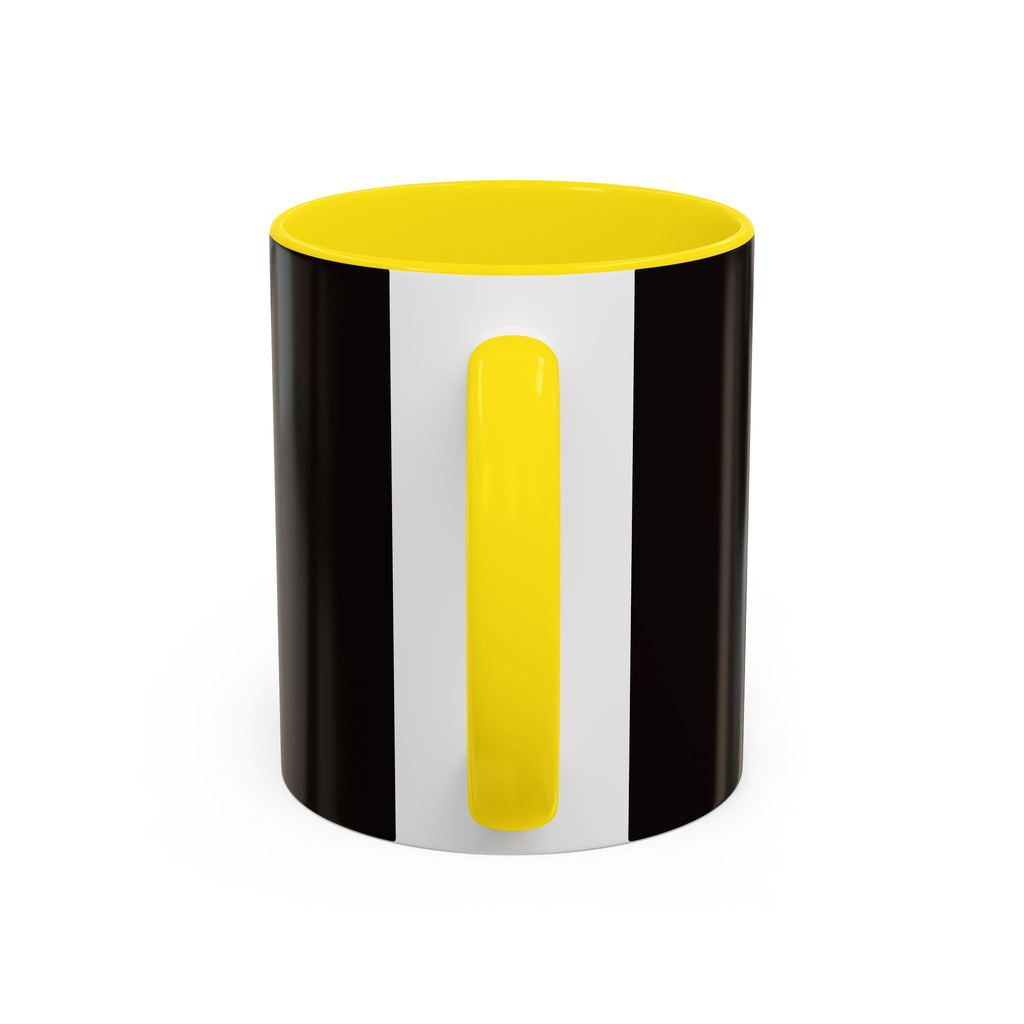 The Ijevon Neon Logo Accent Coffee Mug — Pink & Teal Retro Power Button Design