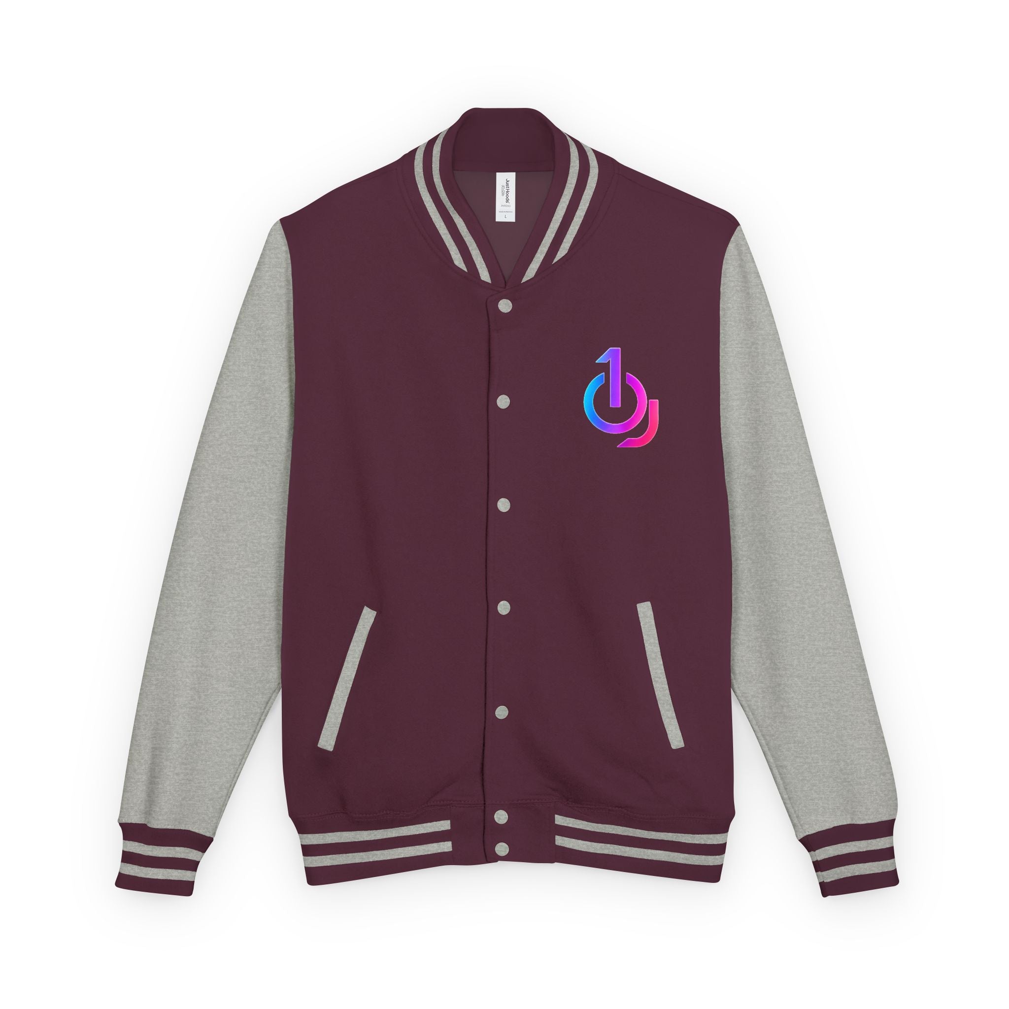 Letterman Jacket with Retro Power Logo — Red & White Varsity Jacket