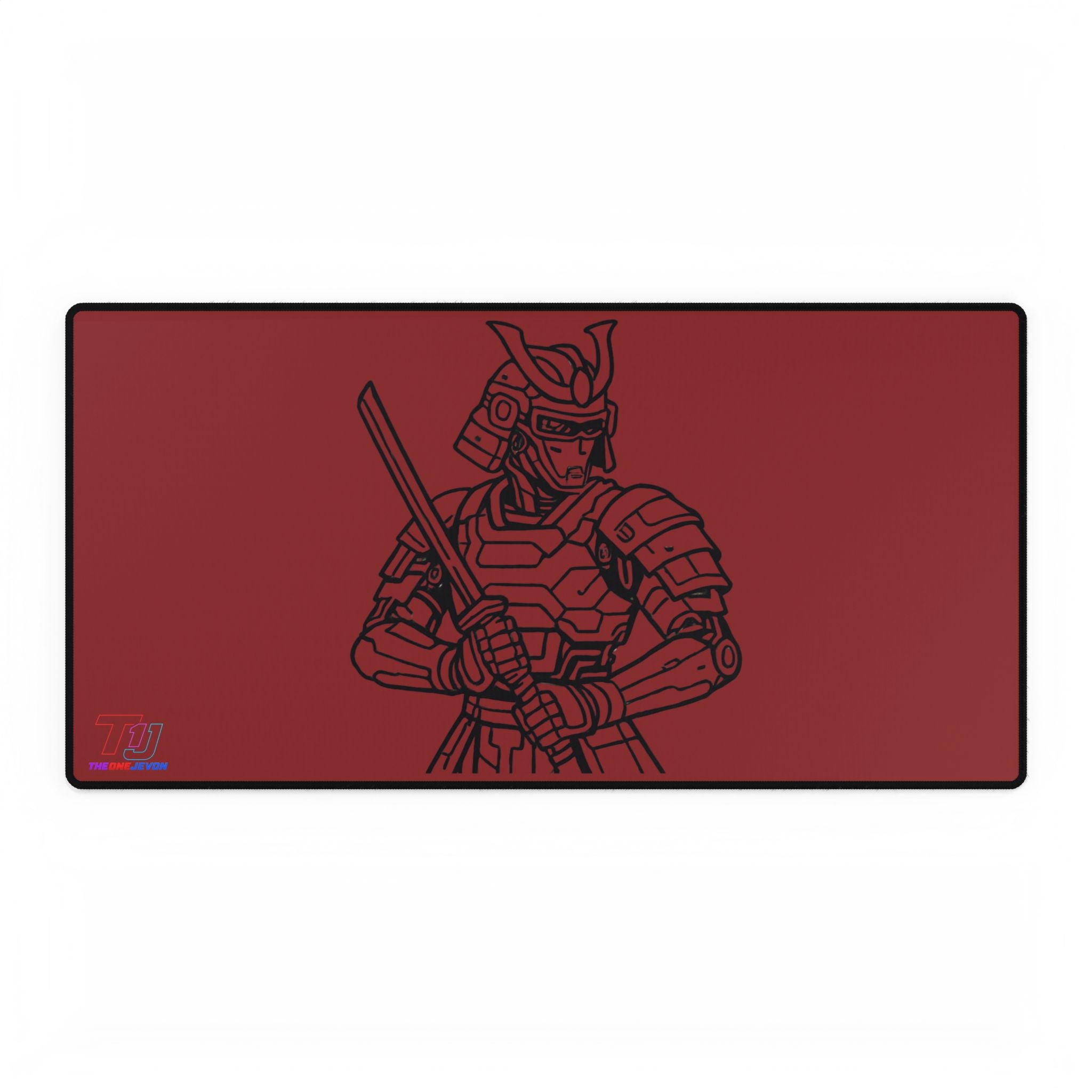 Samurai Red Desk Mat — Large Gaming/Work Desk Pad with Armor Illustration