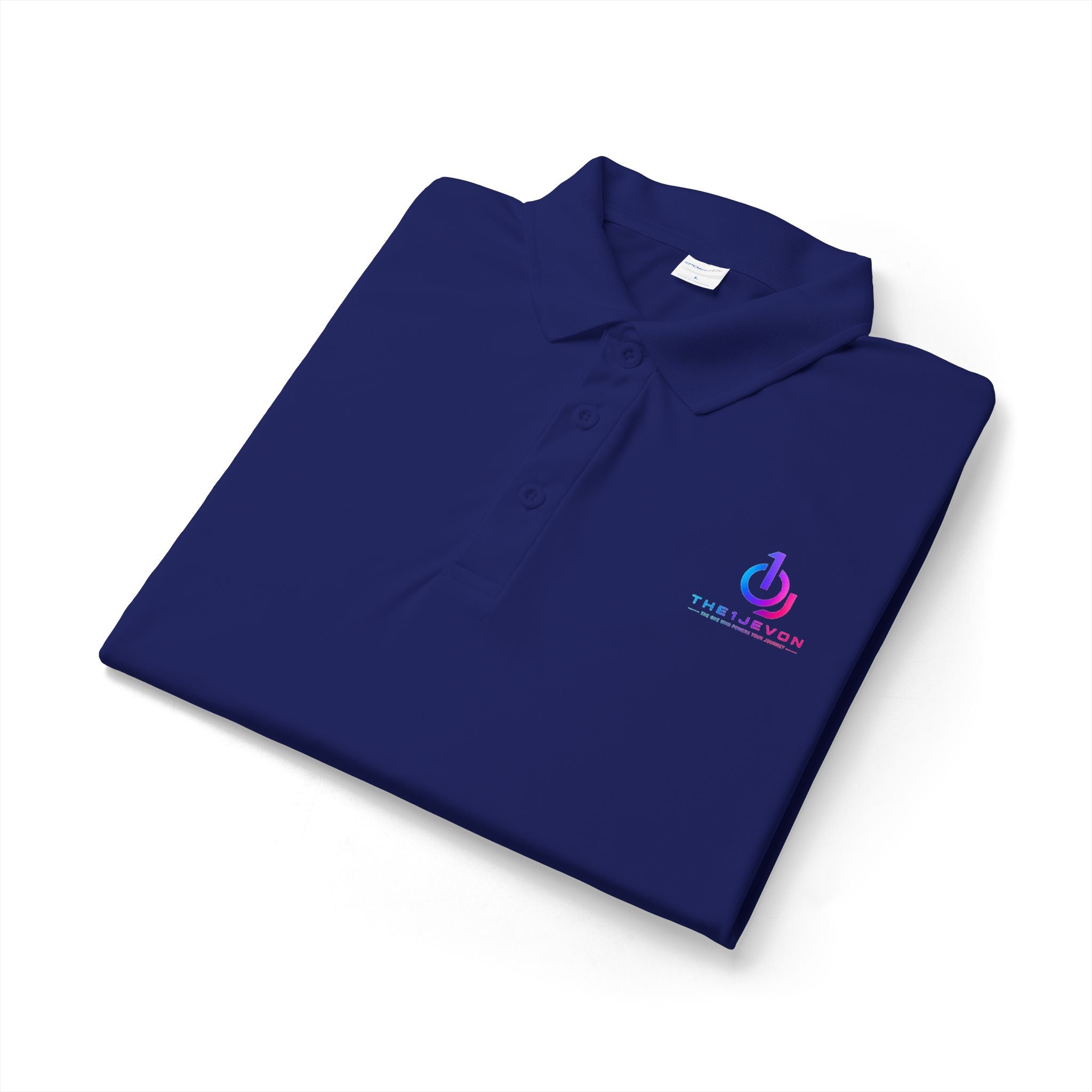 Embroidered Power Button Polo — White Performance Golf & Work Shirt