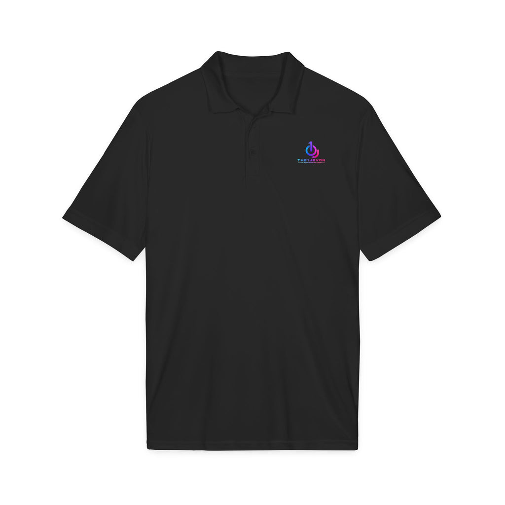Embroidered Power Button Polo — White Performance Golf & Work Shirt