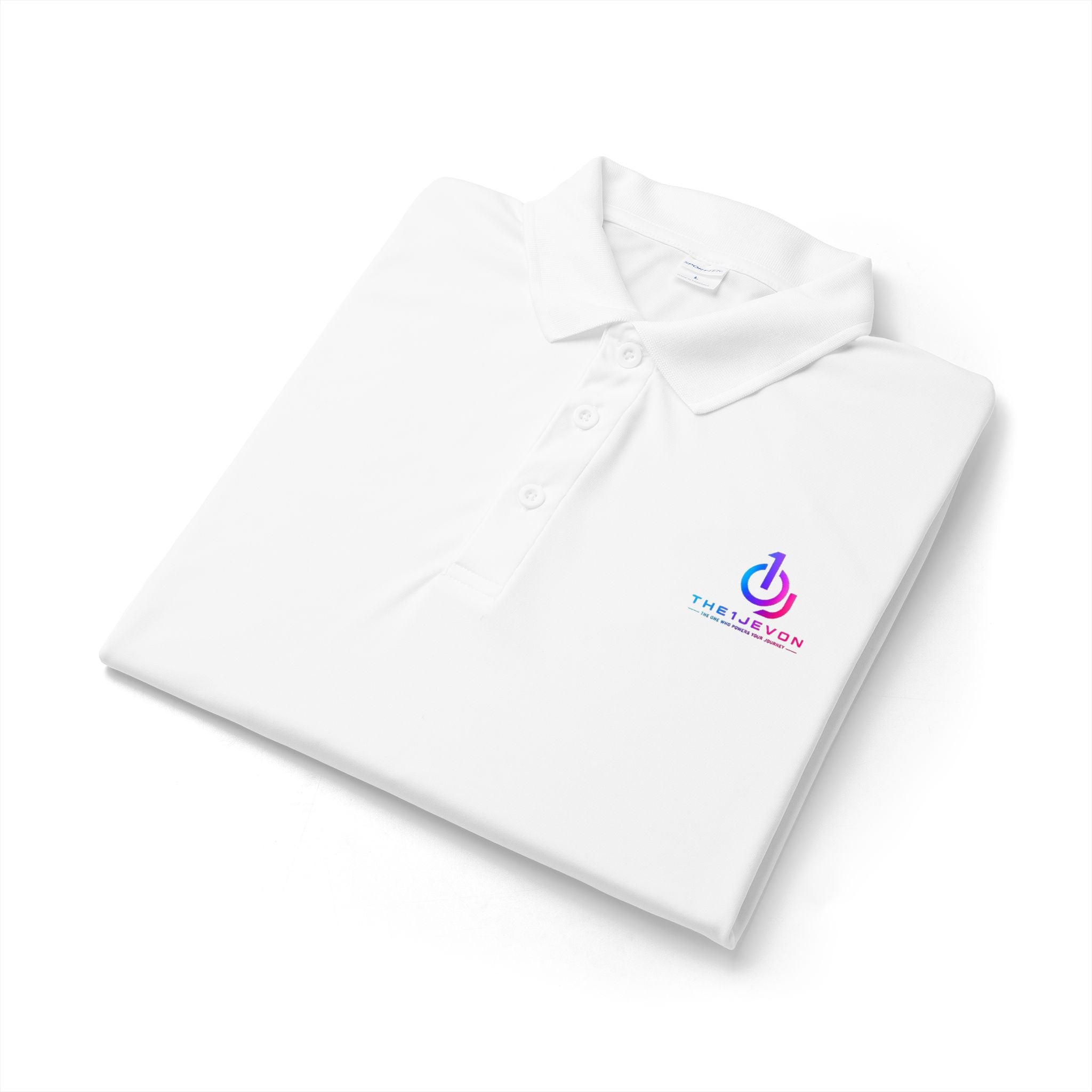 Embroidered Power Button Polo — White Performance Golf & Work Shirt