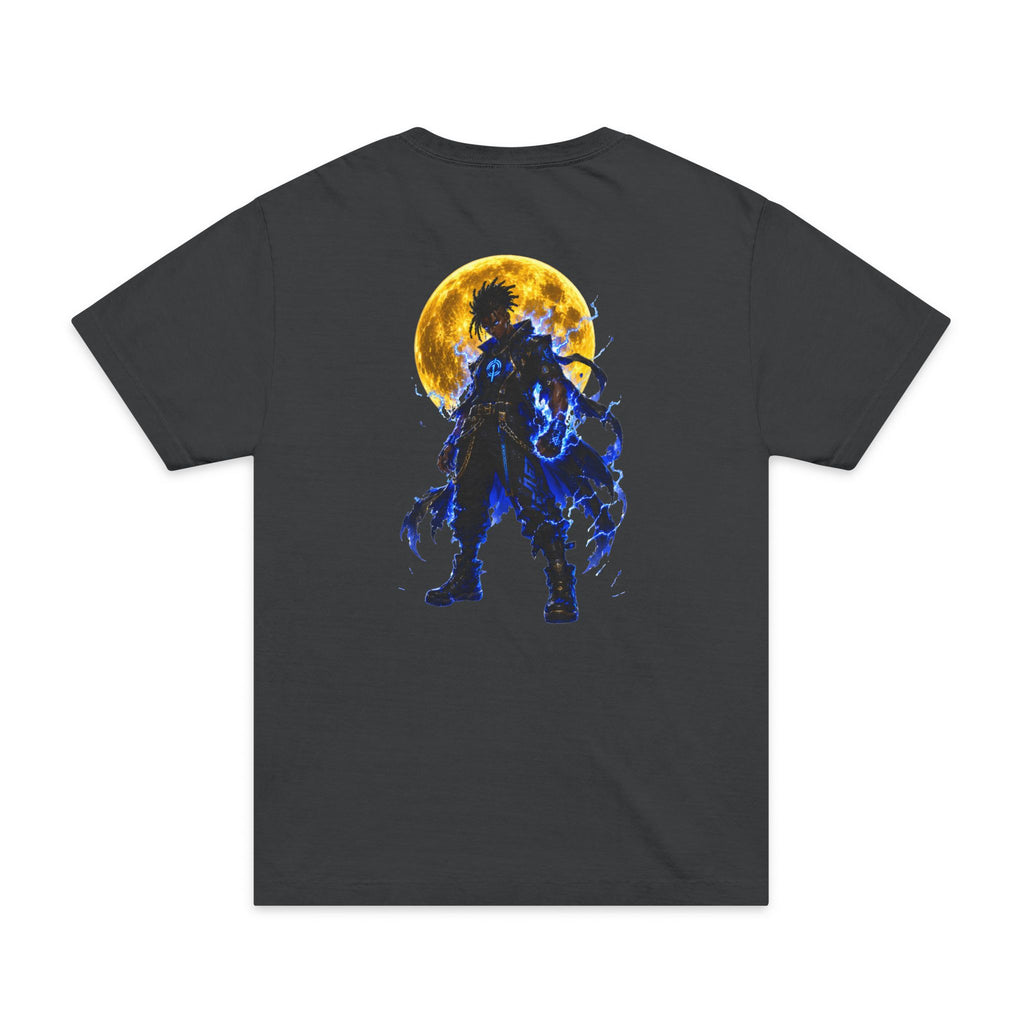 Anime Moon Warrior T-Shirt — Silhouette Back Graphic with Glowing Moon