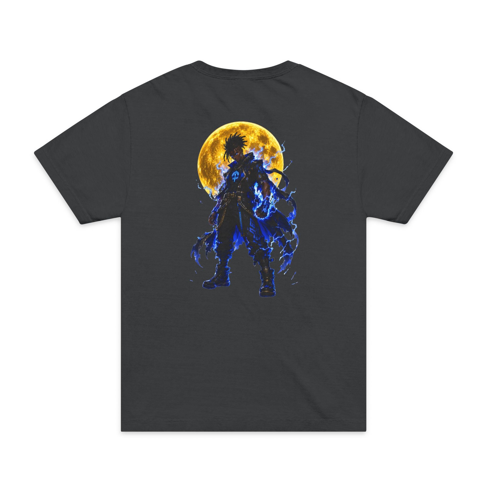 Anime Moon Warrior T-Shirt — Silhouette Back Graphic with Glowing Moon