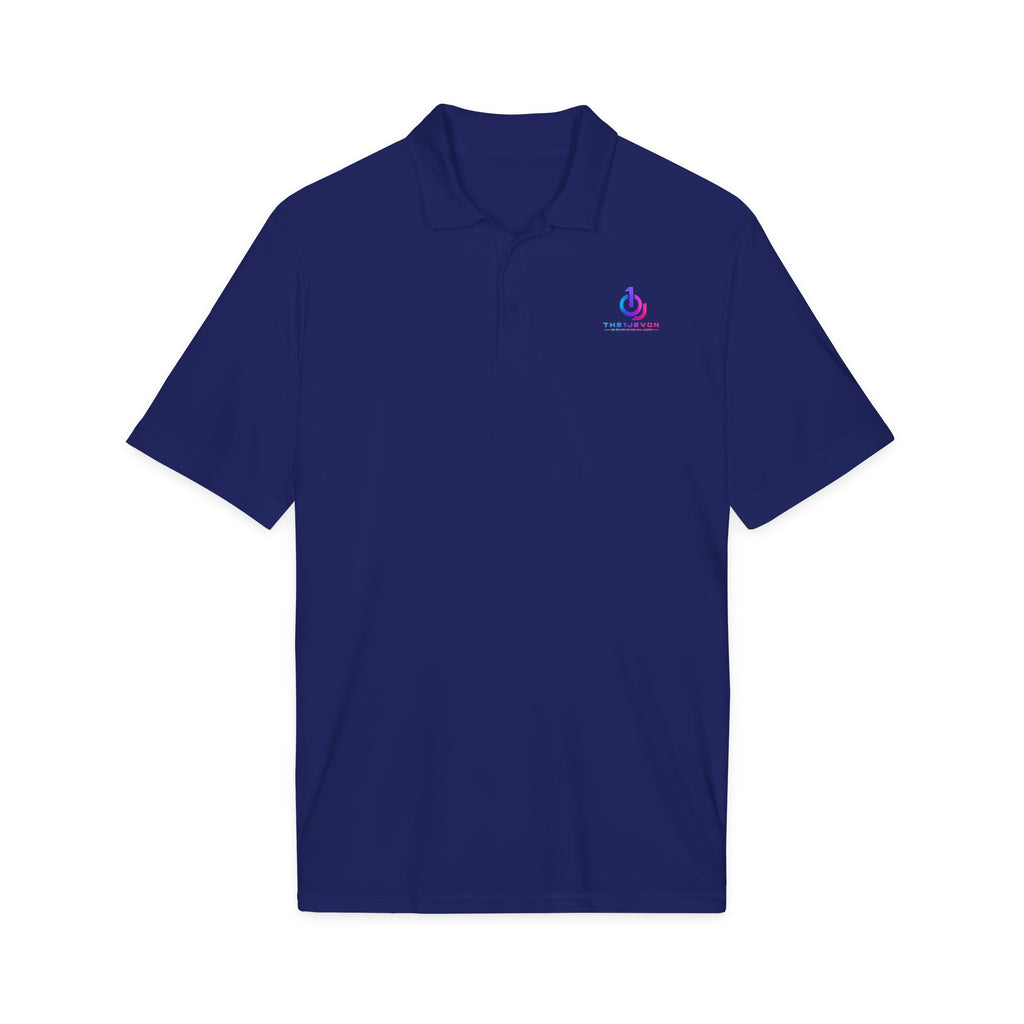 Embroidered Power Button Polo — White Performance Golf & Work Shirt