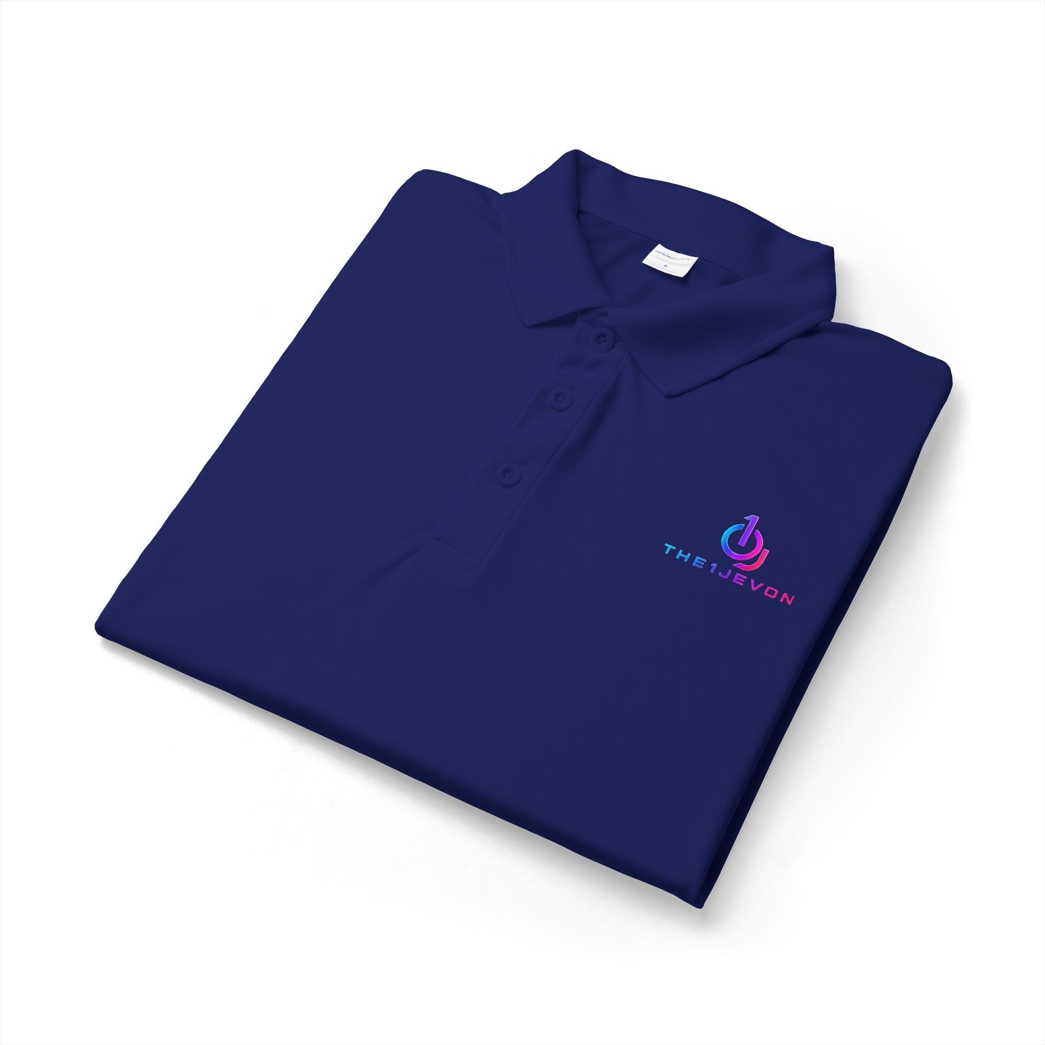 Embroidered Power Button Polo — White Performance Golf & Work Shirt