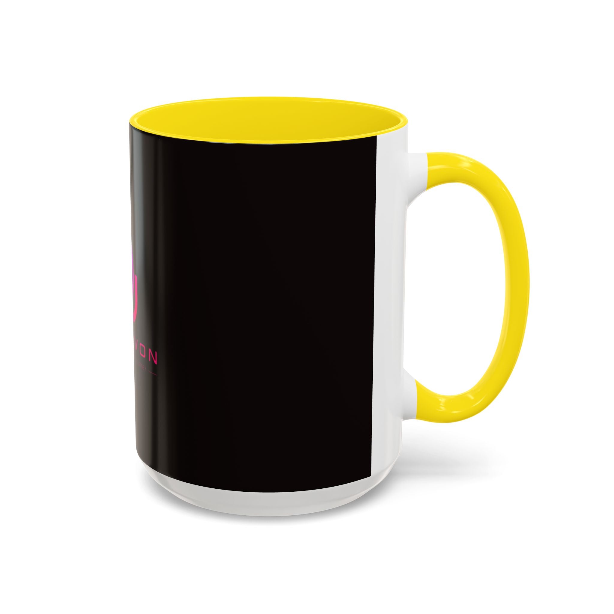 The Ijevon Neon Logo Accent Coffee Mug — Pink & Teal Retro Power Button Design
