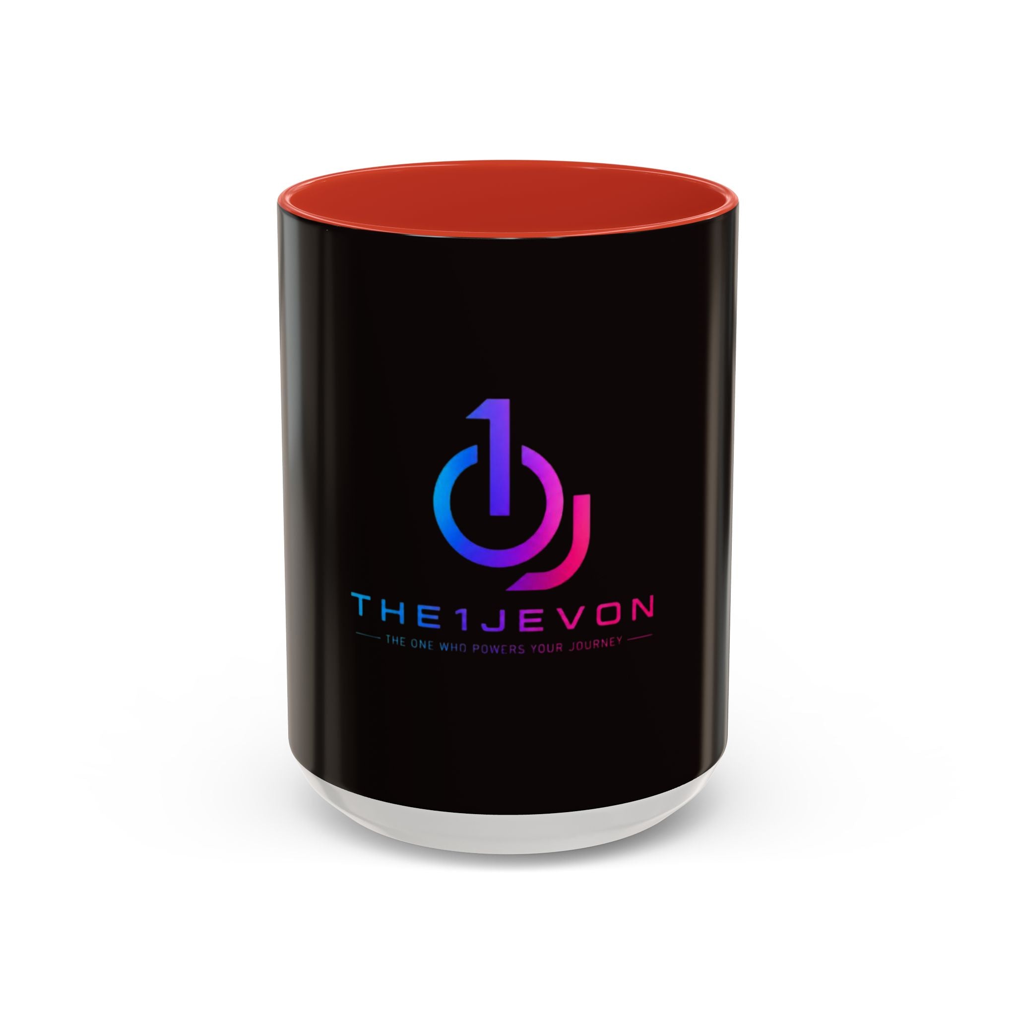 The Ijevon Neon Logo Accent Coffee Mug — Pink & Teal Retro Power Button Design