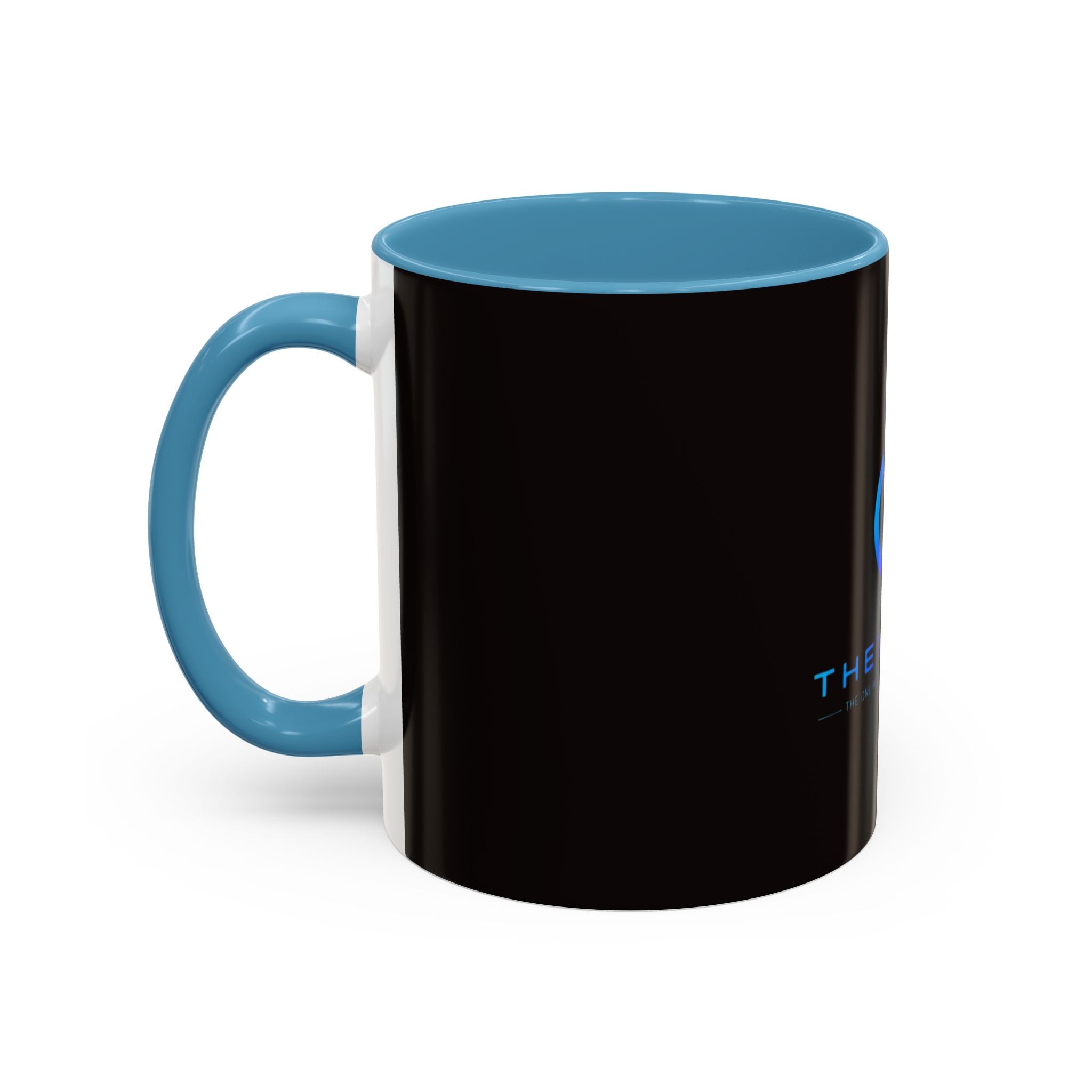 The Ijevon Neon Logo Accent Coffee Mug — Pink & Teal Retro Power Button Design